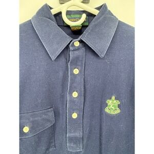 Izod Club Sea Island Polo Shirt Mens Size L Small Blue Green Crest Cotton VTG‎